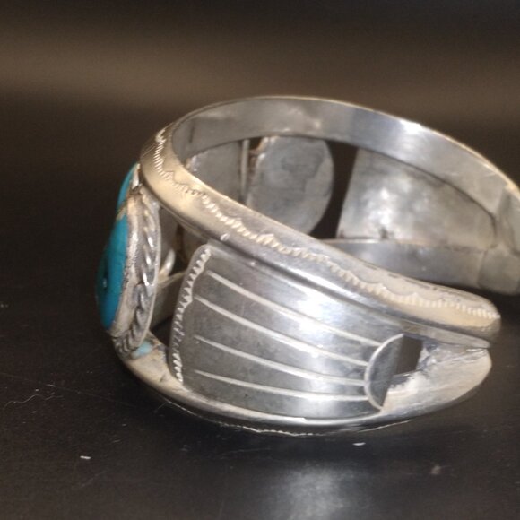 VTG Navajo Sterling Silver Faux Turquoise Cuff Bracelet 80 grams man or woman - Picture 4 of 7